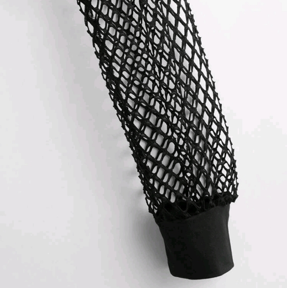 Mesh Fishnet Sleeve Cropped Hoodie - Picture 4 of 4